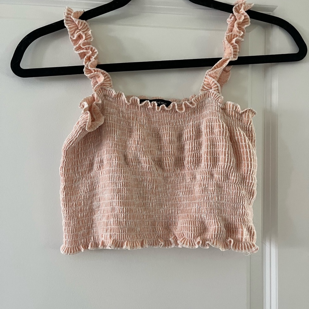 Women’s Smocked Ruffle Strap Crop Top - Light Pink